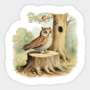 owl on a tree stump Sticker